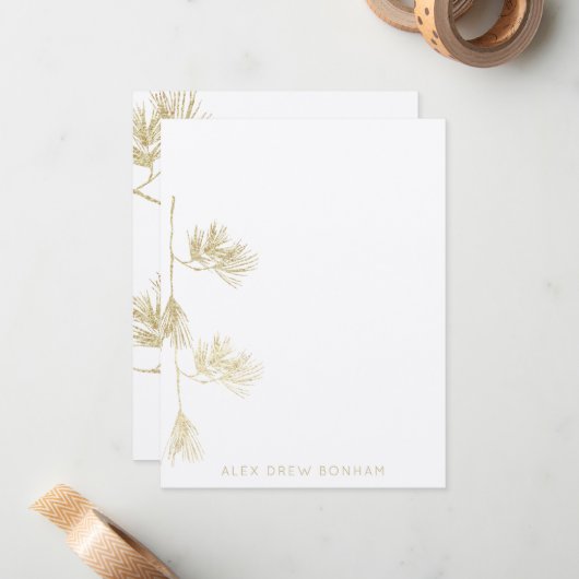 Gold Eastern Pine Needle Branch Note Card Notitiekaartje (Voorkant / Achterkant in situ)