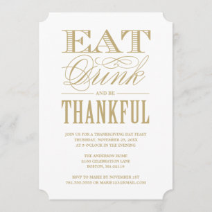 Gold Eat Drink en Thankful Thanksgiving Dinner Kaart