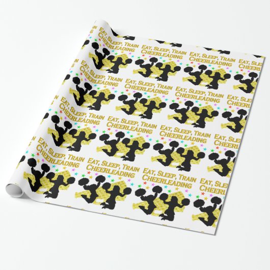 GOLD EAT SLEEP CHEERLEADERONTWERP CADEAUPAPIER (Uitgerold)