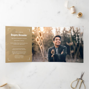 Gold Edgy Abstract Afstuderen penseelfoto's Drieluik Uitnodiging