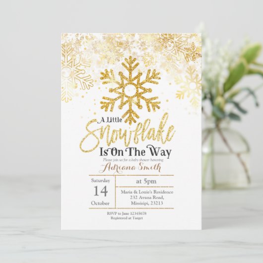 Gold Een beetje sneeuwvlok is onderweg naar baby s Kaart (Staand voorkant)