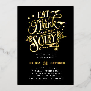 GOLD Eet, Drink en wees eng Halloween-feest Folie Uitnodiging