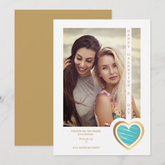 Gold Effect Blue Heart Friends Happy Galentines (Voorkant / Achterkant)