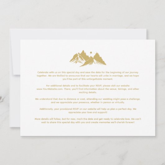 Gold Effect Boho Rustic Mountains Photo Wedding Save The Date (Achterkant)