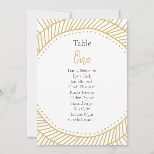 Gold-effect cirkel art deco-tabel nummer kaart (Voorkant)