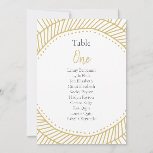 Gold-effect cirkel art deco-tabel nummer kaart (Achterkant)