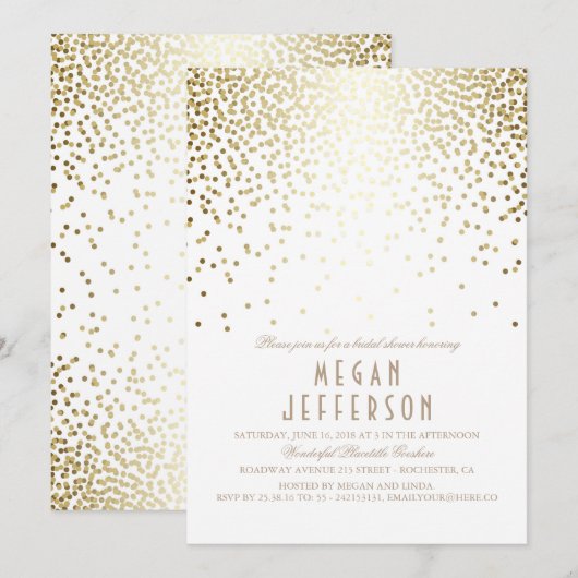 Gold Effect Confetti Art Deco Vrijgezellenfeest Kaart (Voorkant / Achterkant)