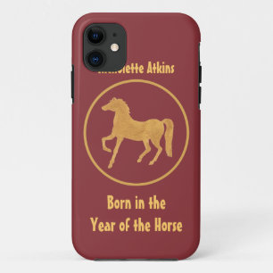 Gold-effect, diep rood jaar van de paarden iPhone 11 hoesje