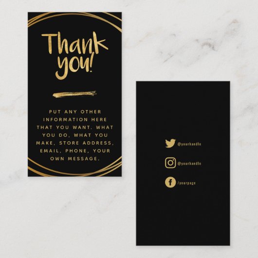 Gold effect klant dank u sociale links informatiekaartje (Voorkant / Achterkant)