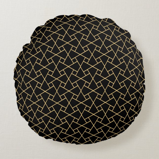 Gold-effect op de Black Islamic Custom Round Pillo Rond Kussen (Voorkant)