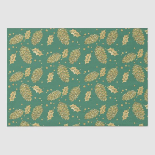 Gold Effect Pine Cones op groen Tissuepapier (Voorkant)