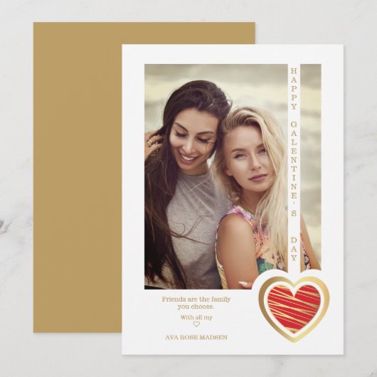 Gold Effect Red Heart Friends Happy Galentines (Voorkant / Achterkant)