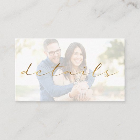 Gold effect script, je foto trouwgegevens informatiekaartje (Voorkant)