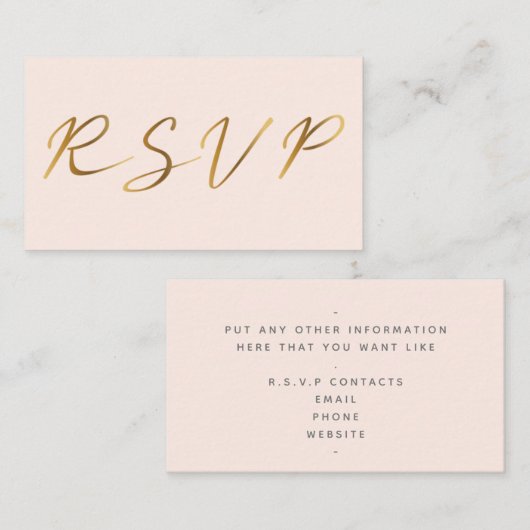 Gold effect script, RSVP bruidroze Informatiekaartje (Voorkant / Achterkant)