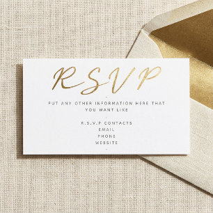 Gold effect script, RSVP white Informatiekaartje