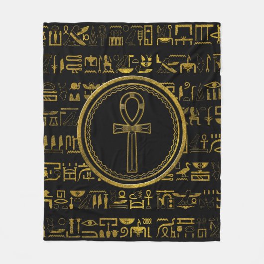 Gold Egyptian Ankh Cross-symbool Fleece Deken (Voorkant)