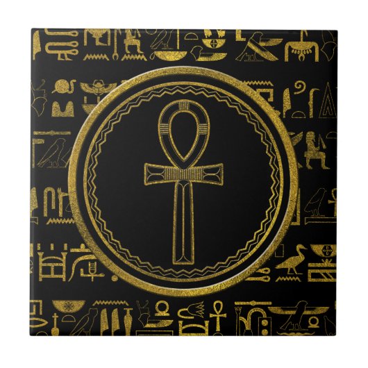 Gold Egyptian Ankh Cross-symbool Tegeltje (Voorkant)