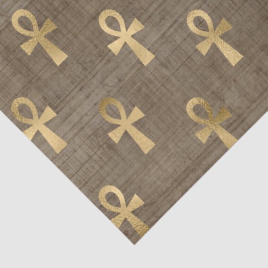 Gold Egyptian Ankh over Tan Decoupage Tissuepapier (Detail)