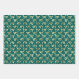 Gold Egyptian Eye of Horus Pattern Trio Inpakpapier Vel