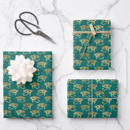 Gold Egyptian Eye of Horus Pattern Trio Inpakpapier Vel