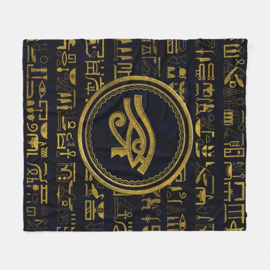 Gold Egyptian Eye of Horus - Wadjet Fleece Deken (Voorkant (Horizontaal))