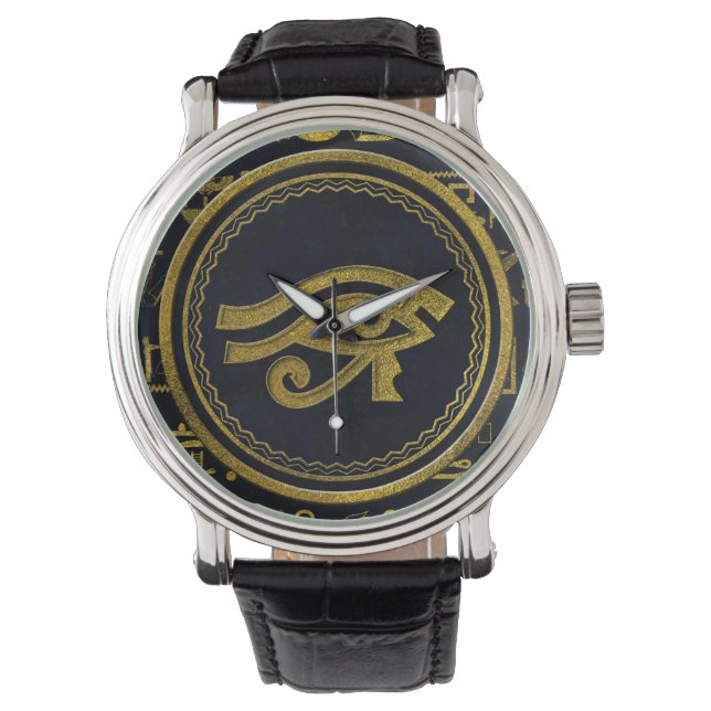 Gold Egyptian Eye of Horus - Wadjet Horloge (Voorkant)