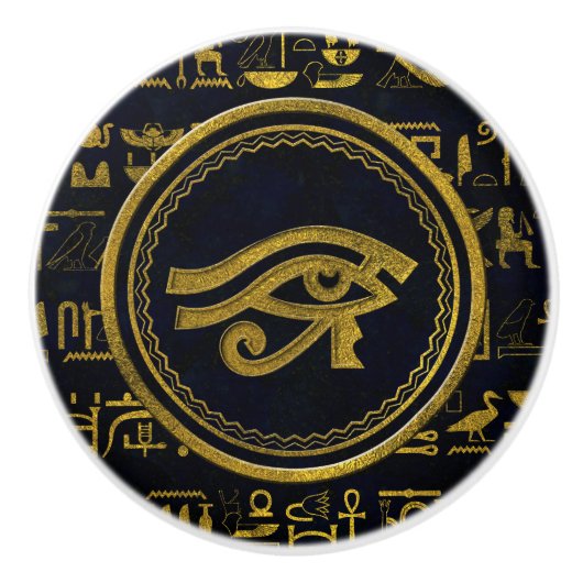 Gold Egyptian Eye of Horus - Wadjet Keramische Knop (Voorkant)