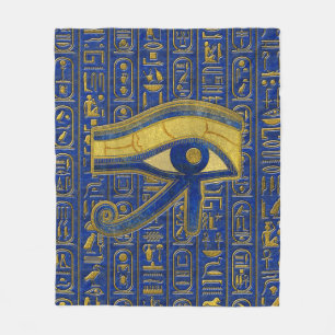 Gold Egyptian Eye of Horus - Wadjet Lapis Lazuli Fleece Deken