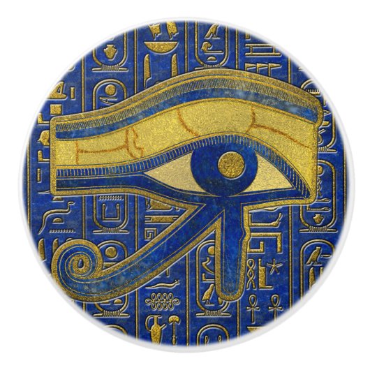 Gold Egyptian Eye of Horus - Wadjet Lapis Lazuli Keramische Knop (Voorkant)