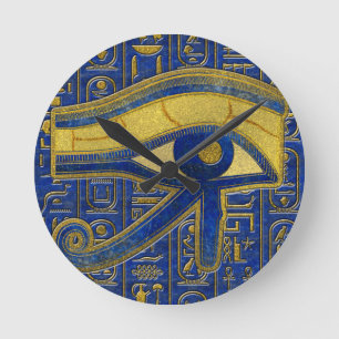 Gold Egyptian Eye of Horus - Wadjet Lapis Lazuli Ronde Klok