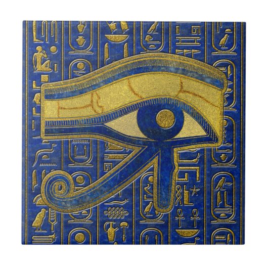 Gold Egyptian Eye of Horus - Wadjet Lapis Lazuli Tegeltje (Voorkant)