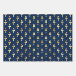 Gold Egyptian Hieroglyph Patronen Inpakpapier Vel