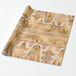 Gold Egyptian Hieroglyphics Antiek Flowers Cadeaupapier