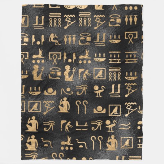 Gold Egyptian Hieroglyphics on Black Fleece Deken (Voorkant)