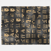 Gold Egyptian Hieroglyphics on Black Fleece Deken (Voorkant (Horizontaal))