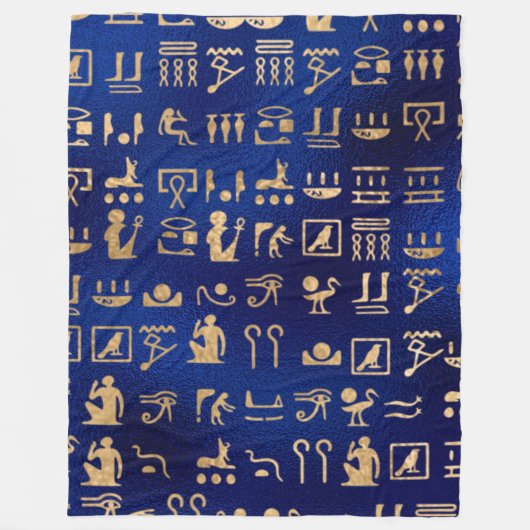 Gold Egyptian Hieroglyphics on Blue Fleece Deken (Voorkant)