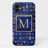 Gold Egyptian Hieroglyphics on Blue Intial Case-Mate iPhone Case (Achterkant)