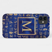 Gold Egyptian Hieroglyphics on Blue Intial Case-Mate iPhone Case (Achterkant (horizontaal))