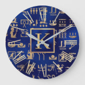 Gold Egyptian Hieroglyphics on Blue Intial Grote Klok (Voorkant)