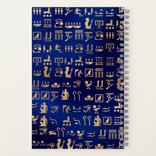 Gold Egyptian Hieroglyphics on Blue Intial Notitieboek (Achterkant)