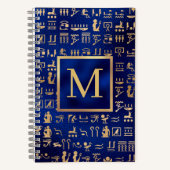 Gold Egyptian Hieroglyphics on Blue Intial Notitieboek (Voorkant)