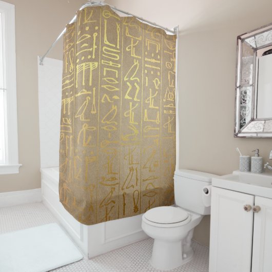  Gold Egyptian Hieroglyphics Paper Print Douchegordijn (In situ)