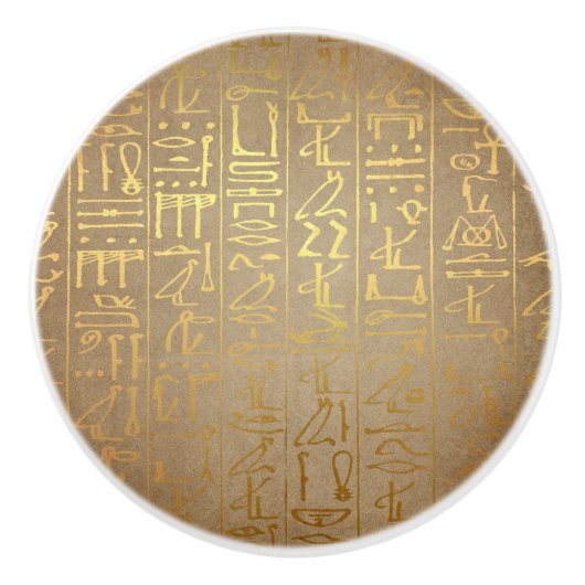 Gold Egyptian Hieroglyphics Paper Print Keramische Knop (Voorkant)