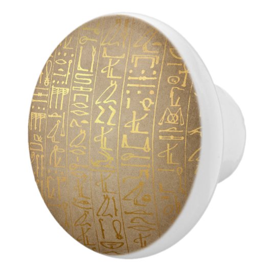  Gold Egyptian Hieroglyphics Paper Print Keramische Knop (Rechts)