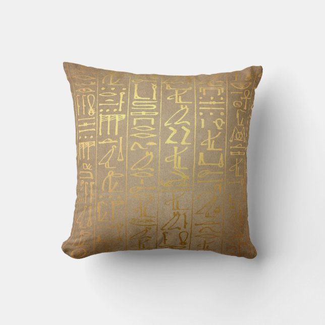  Gold Egyptian Hieroglyphics Paper Print Kussen (Voorkant)