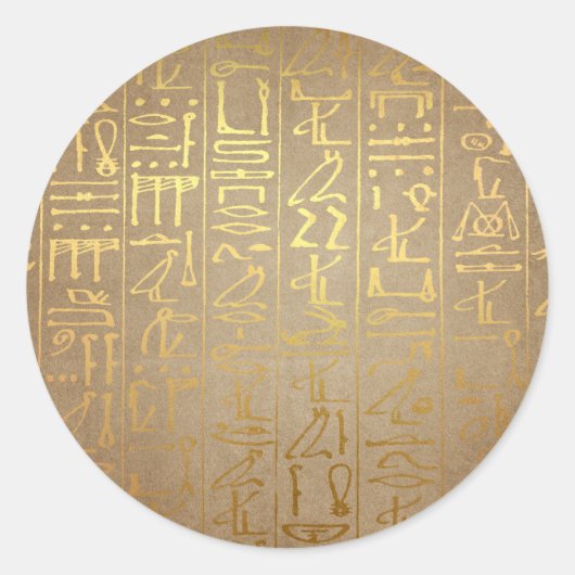  Gold Egyptian Hieroglyphics Paper Print Ronde Sticker (Voorkant)