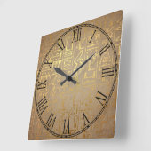 Gold Egyptian Hieroglyphics Paper Print Vierkante Klok (Hoek)