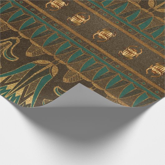 Gold Egyptian Hieroglyphics Papyrus Antiek Leafs Cadeaupapier (Hoek)