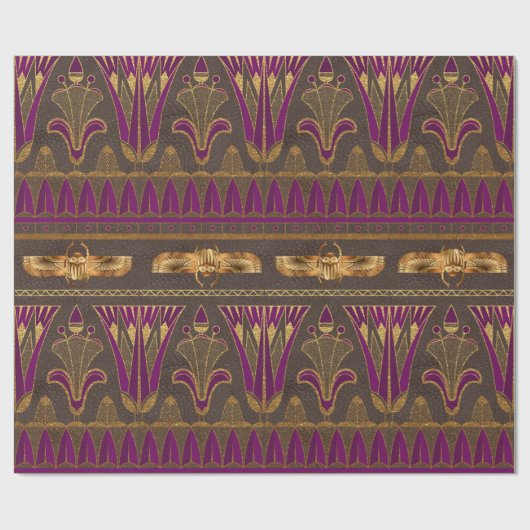 Gold Egyptian Hieroglyphics Papyrus Scarab Floral Cadeaupapier (Vlak)