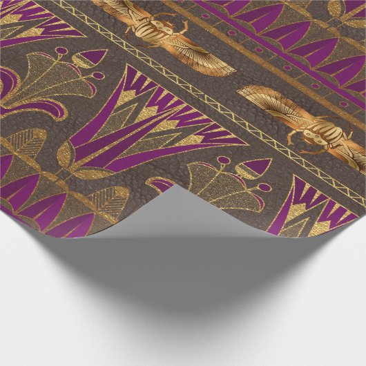 Gold Egyptian Hieroglyphics Papyrus Scarab Floral Cadeaupapier (Hoek)